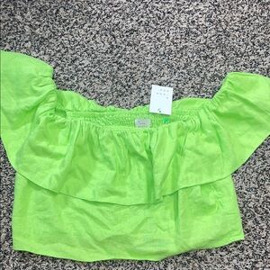 A New Day Linen Ruffle Lime Green Off-Shoulder Top Cropped Size XL | NWT